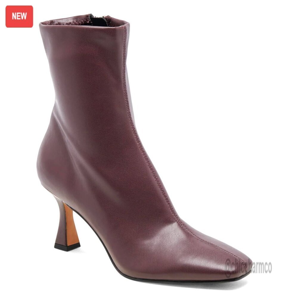 Square Toe Kitten Heel Ankle Boots Non-Slip Zipper Closure